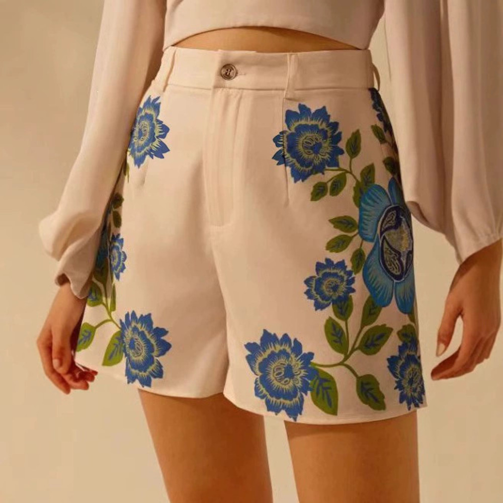 ZARA Temu Comfortable Fixed Floral Print Shorts Summer Clearance